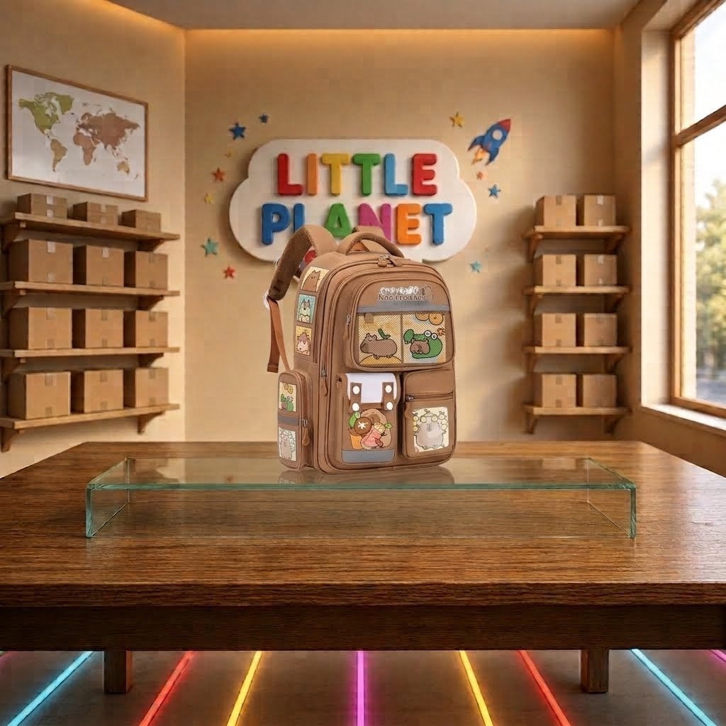 Mochila Escolar Capybara + Set de Tarjetas - Little Planet