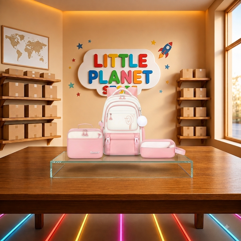 Set Mochila Escolar 3 Piezas QY - Mochila + Estuche + Bolsa Térmica- Little Planet