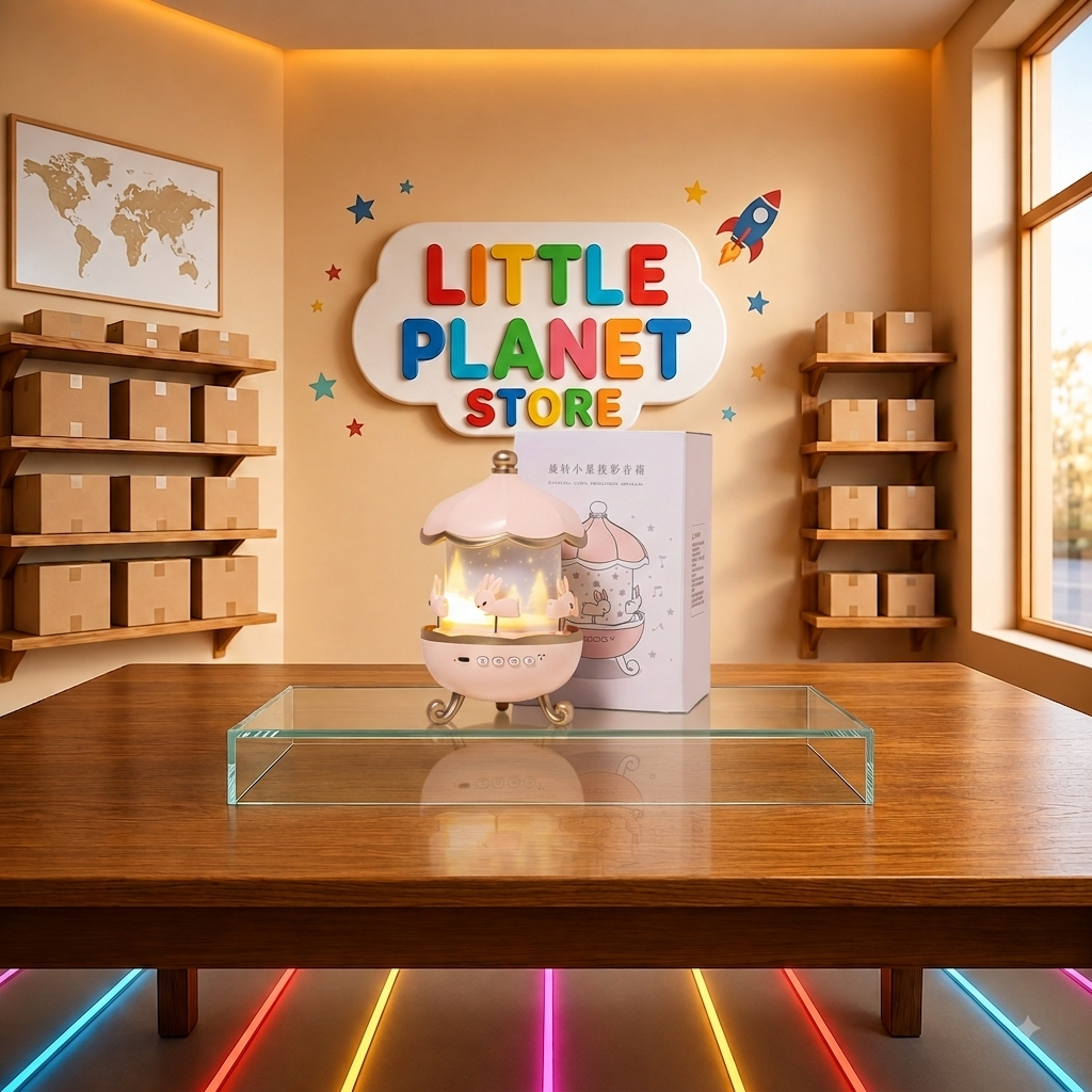Lámpara Proyector Musical Carrusel- SIRENITA-CONEJITOS-ESTRELLAS-UNICORNIO para Habitación Infantil - Little Planet