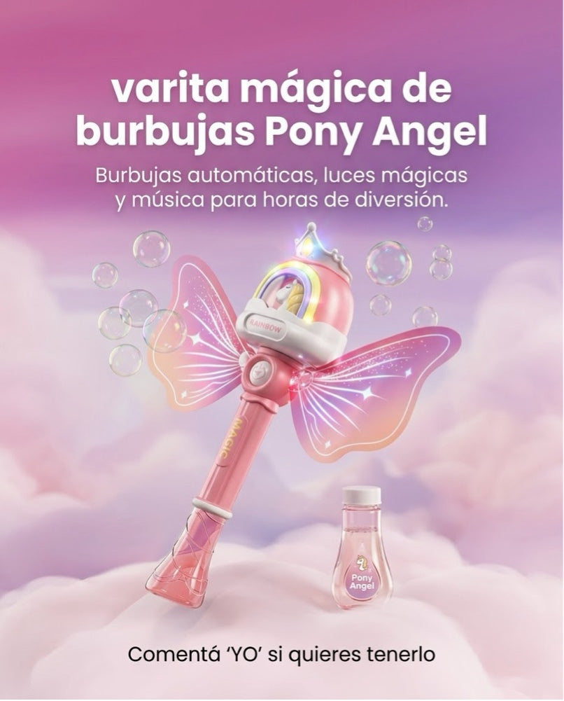 Varita Mágica de Burbujas Automática Pony Angel | Luces LED y Música