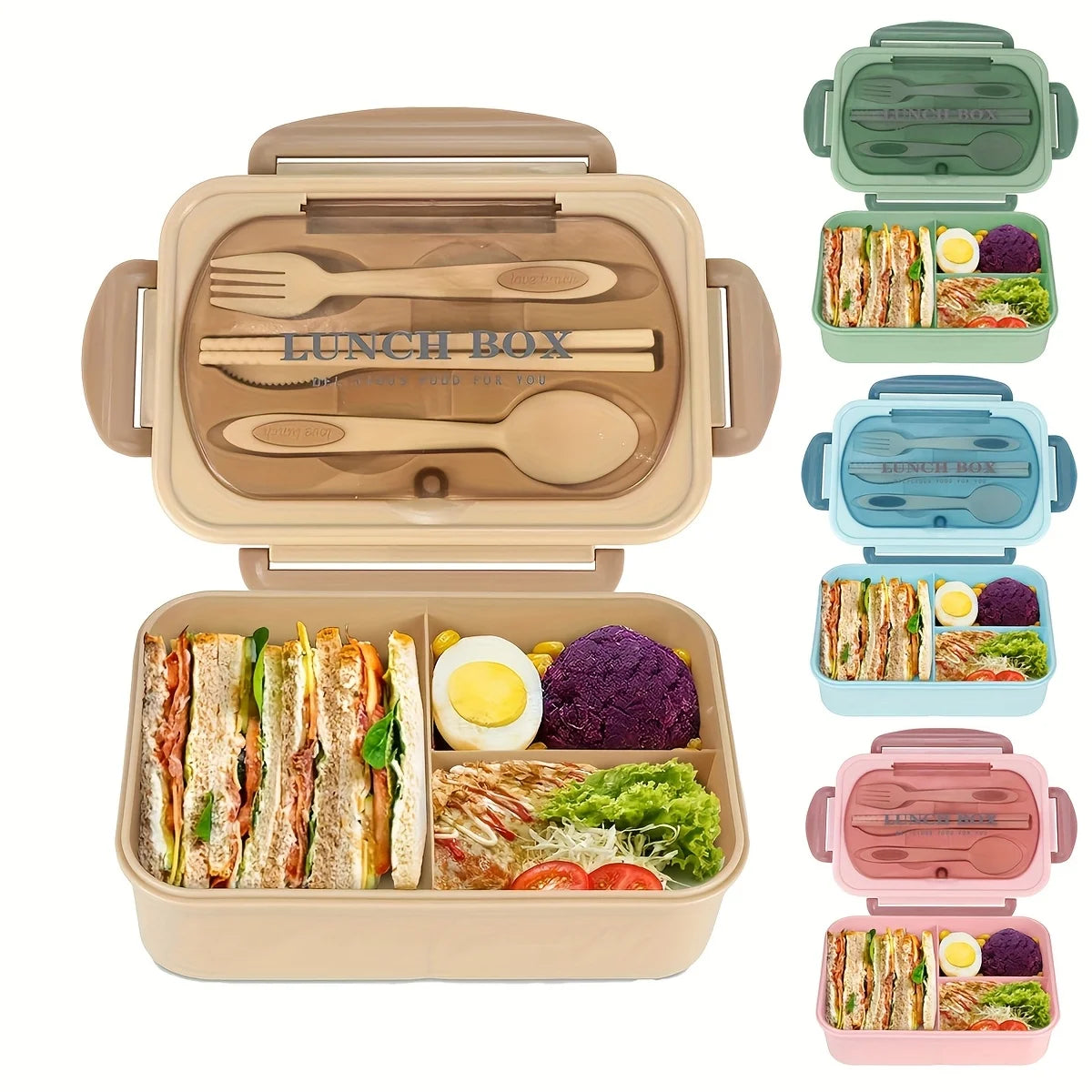 Fiambrera Bento Térmica con Compartimentos y Cubiertos 1250 ml