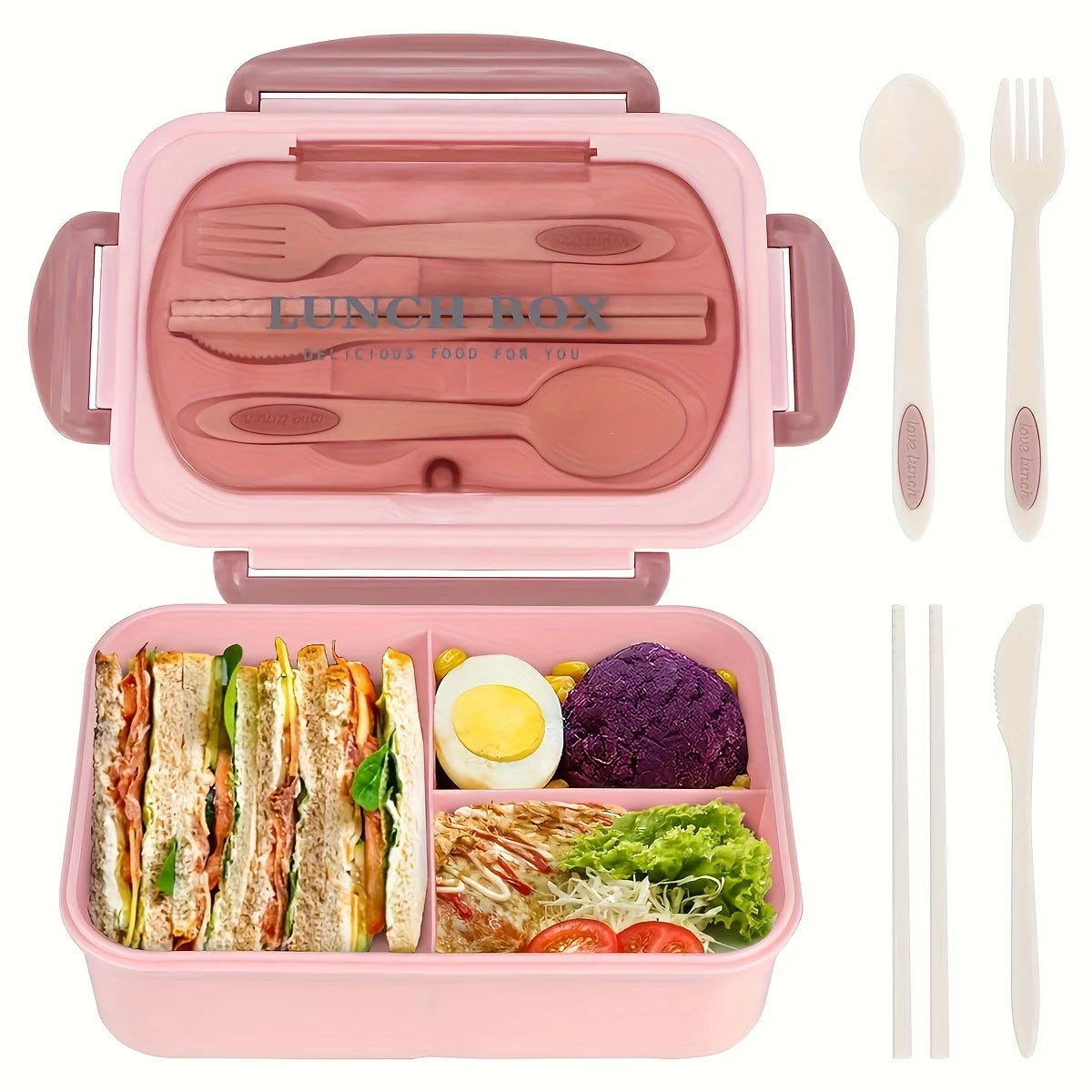 Fiambrera Bento Térmica con Compartimentos y Cubiertos 1250 ml