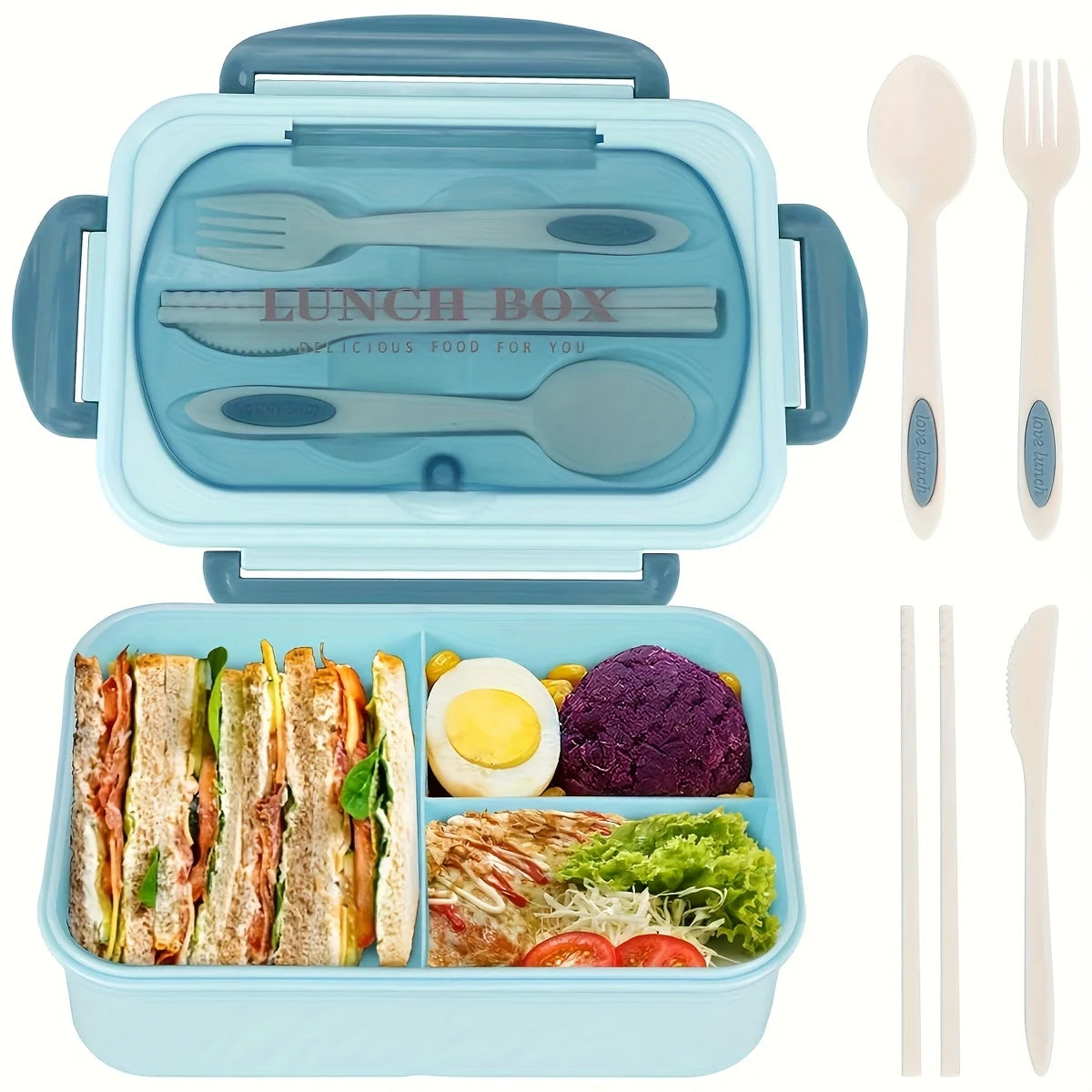 Fiambrera Bento Térmica con Compartimentos y Cubiertos 1250 ml