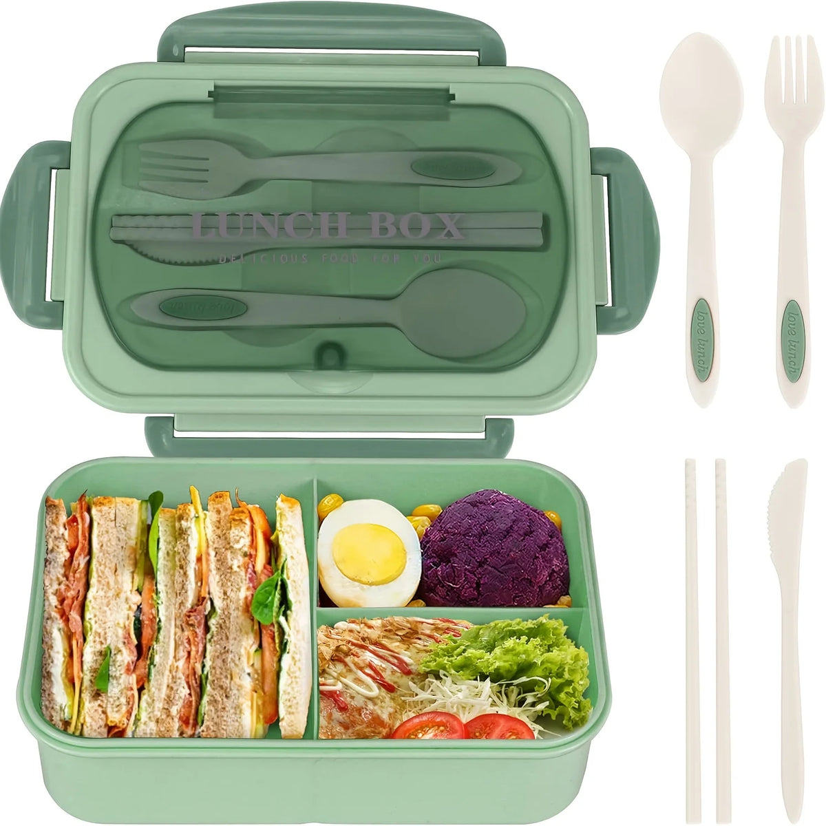 Fiambrera Bento Térmica con Compartimentos y Cubiertos 1250 ml