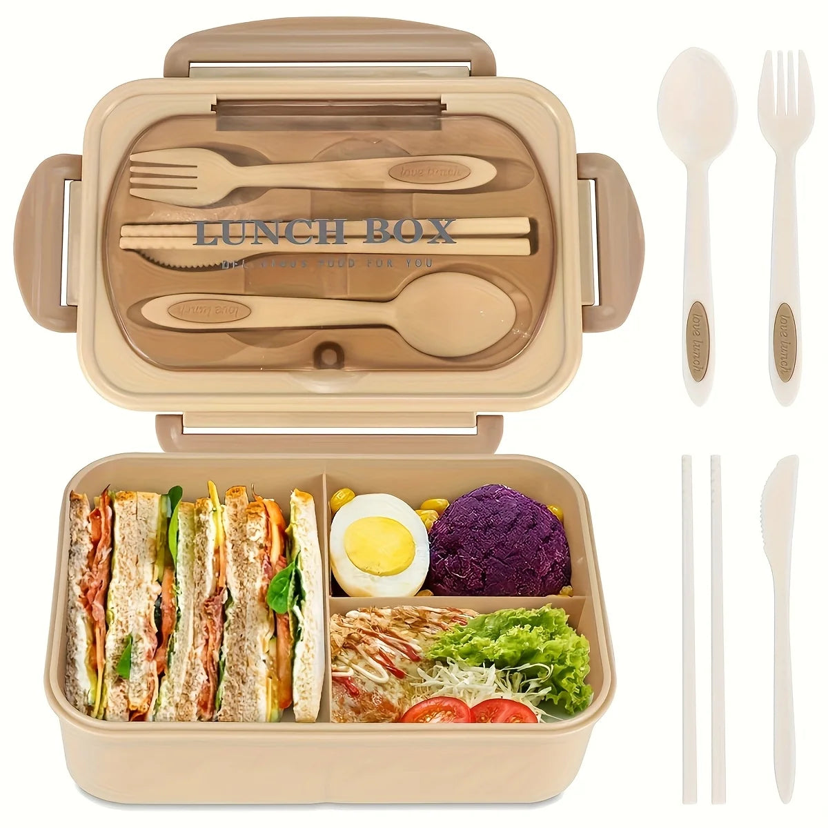 Fiambrera Bento Térmica con Compartimentos y Cubiertos 1250 ml